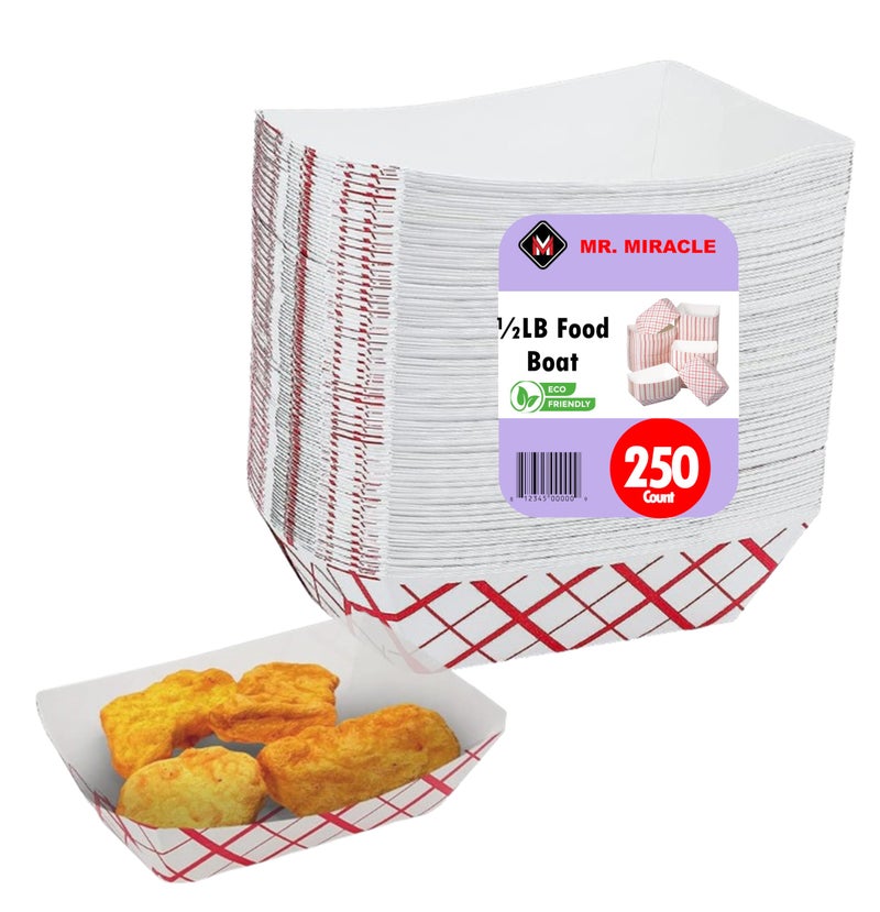 Mr. Miracle Paper Food Trays, Red & White Checkered Paper. Extra Small (1/2 LB). 250 Pack, Disposable, Recyclable Serving Boats.for Condiments, Snacks & Concession Food, Grease Ressistant - Image 1